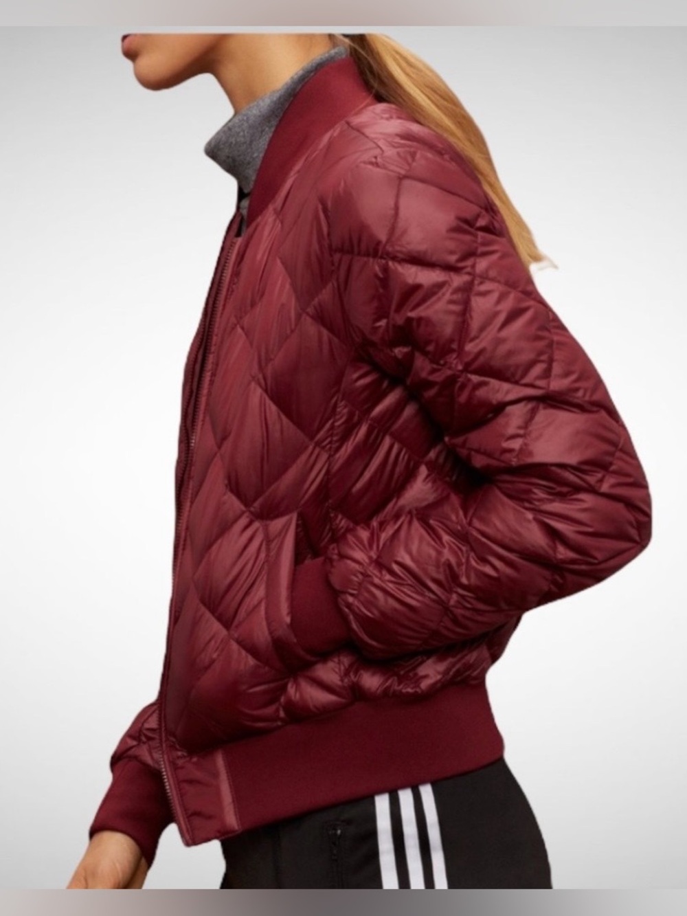Quilted Bomber Jacket in Burgundy